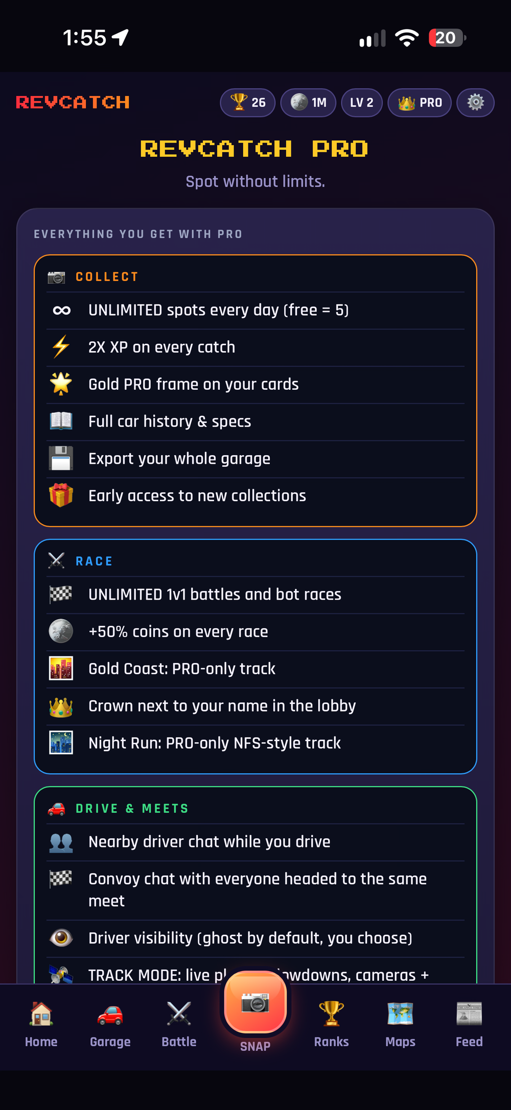 RevCatch Pro benefits screen screenshot