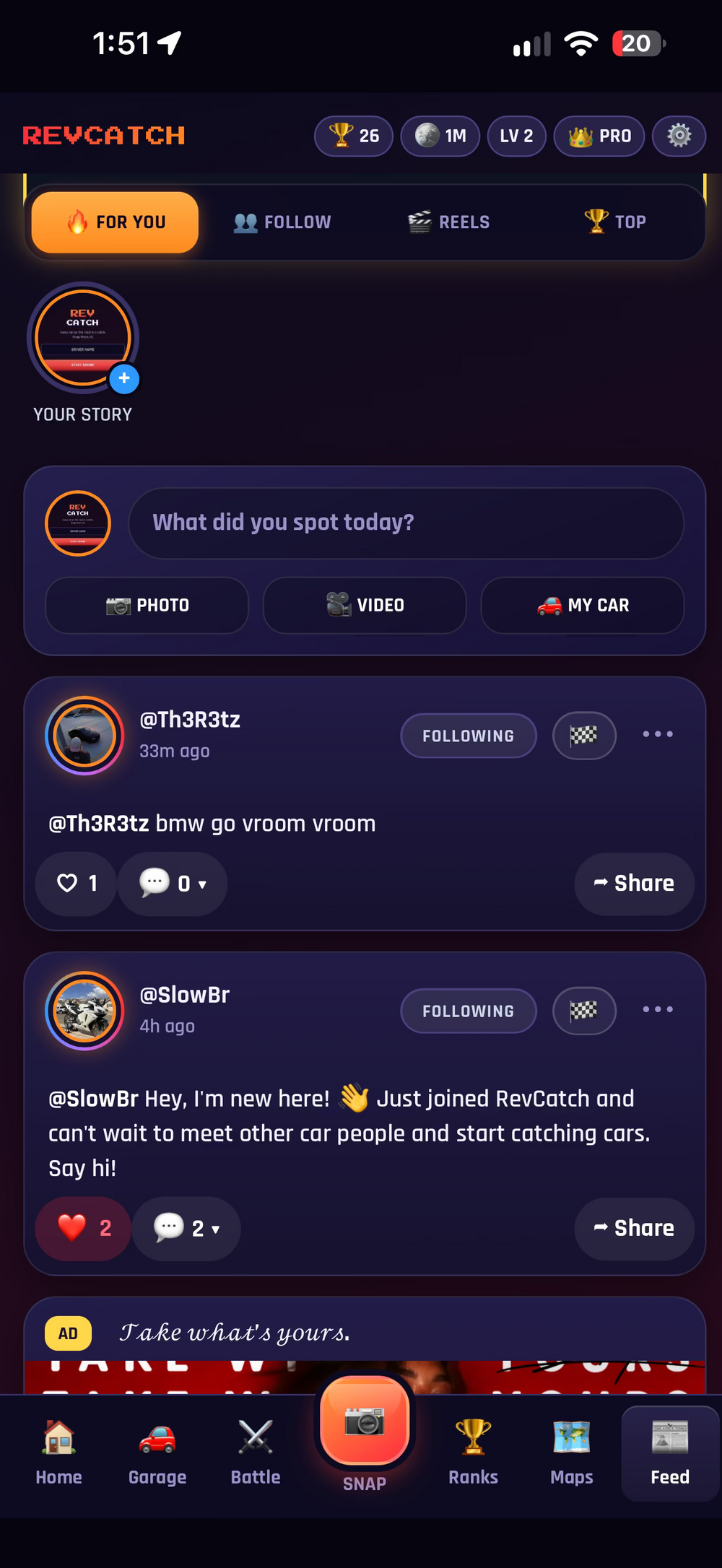 RevCatch guest-mode community feed screenshot