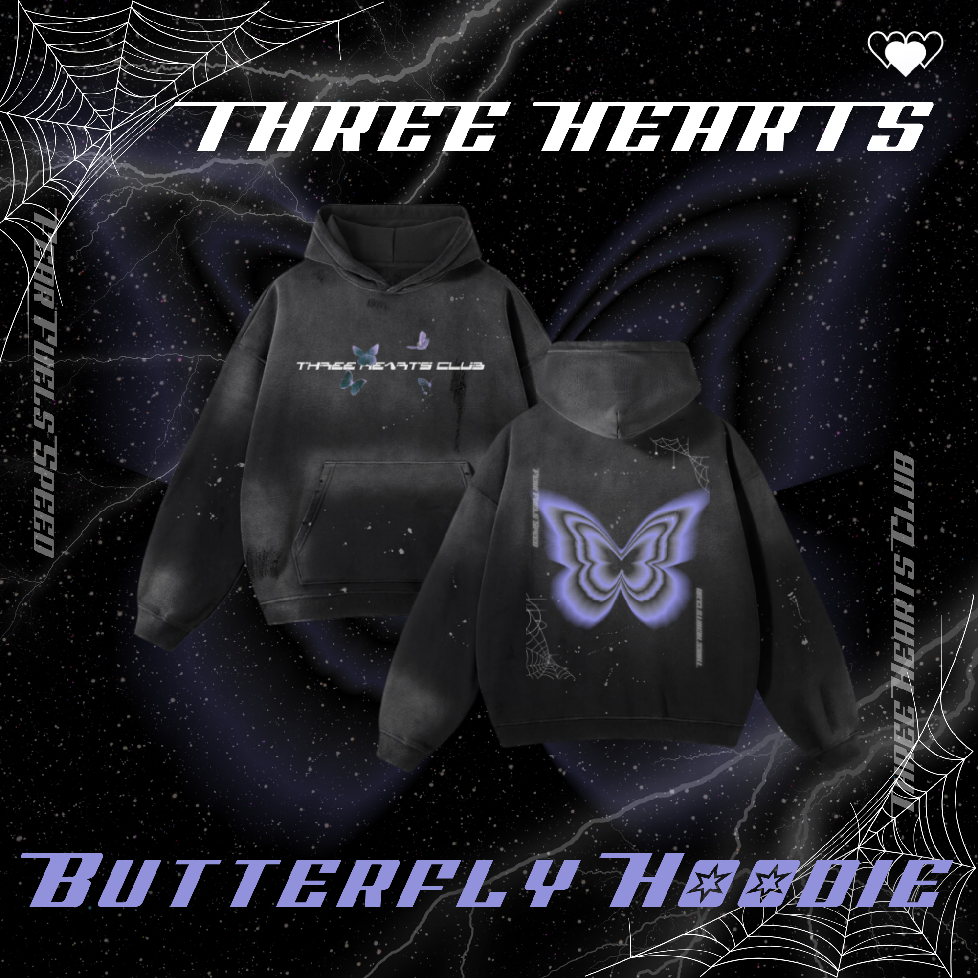 THREE HEARTS BUTTERFLY HOODIE