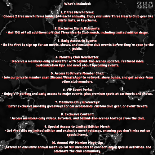 Three Hearts Club VIP Membership (Per Month)